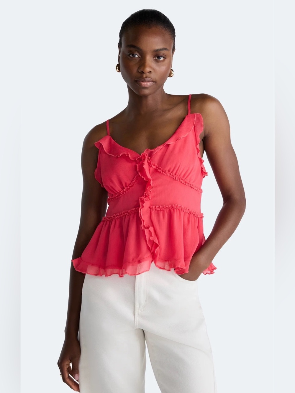 NWT Ruffled Spaghetti Strap Peplum Top - Pink